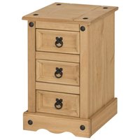Corona 3 Drawer Bedside Cabinet Narrow Solid Wood Pine Wooden Bedroom - Brown