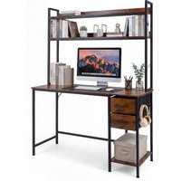 Office Computer Desk with Hutch - Brown