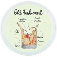 Old Fashioned Cocktail Round Worktop Protector - Textured Glass Chopping Board - Orange