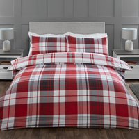 Divante, Hamilton Grey Check Duvet Cover and Pillowcase Set - Red / King size Divante, Hamilton Grey Check Duvet Cover and Pillowcase Set - Red / King size