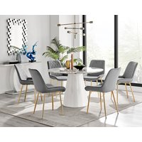 FurnitureboxUK, Palma White Marble Effect Round Dining Table Pesaro Gold Leg Chairs - Grey / Dining Table & 6 Chairs FurnitureboxUK, Palma White Marble Effect Round Dining Table Pesaro Gold Leg Chairs - Grey / Dining Table & 6 Chairs
