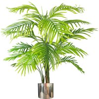 Artificial Areca Palm Tree - Realistic Silver Metal Planter - Green