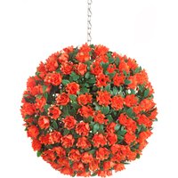 Best Artificial 23cm Orange Rose Hanging Basket Flower Topiary Ball - Orange