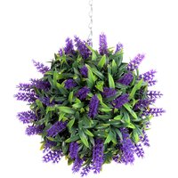 Best Artificial 24cm Purple Lush Lavender Hanging Basket Flower Topiary Ball - Purple