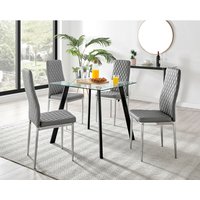 Seattle Glass and Black Leg Square Dining Table and 4 Milan Chrome Leg Chairs - Grey