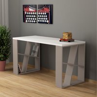 Honey Modern Desk With Bookshelf Legs - Mocha Grey