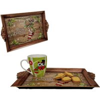 2 Christmas Stocking Tea Serving Trays Plastic Drinks Snack Tray 40cm x 26cm - Multicolour