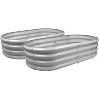 Rounded Galvanised Steel Raised Garden Bed - 120cm x 60cm - 2pc - Silver