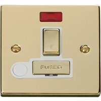 Polished Brass 13A Fused Ingot Connection Unit Switched With Neon With Flex - White