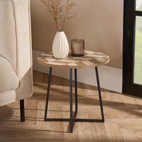 Round Herringbone Wooden Side Table - Light Brown