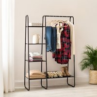 Freestanding 4-Shelf Coat Rack with Hanging Rail - Black