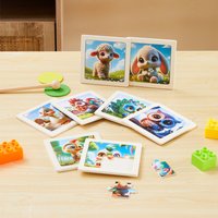 Educational Wooden Animal Jigsaw Puzzle Set for Toddlers - brown