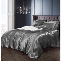 Intimates Satin Silky Bedding Sets with Duvet Cover, Fitted Sheet, Pillowcases - Silver / Superking