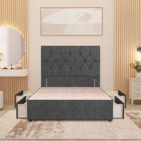 Chesterfield Velvet Divan Bed Base with 54" Floor Standing Headboard and Drawers - Charcoal / Super King / 4