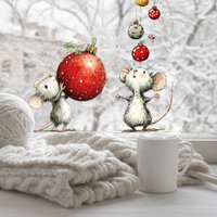 Christmas Mouse Window Cling. DoubleSided Festive Decals - Red / 35cm