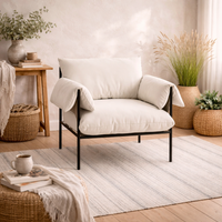Wardour Armchair, White Houseweave Fabric, Matt Black Metal Legs - White