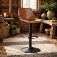 Wyld Haus Bogense Tan Faux Leather Adjustable Bar Stool with Cream Stitching - Brown