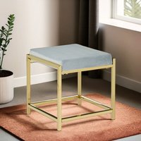 Allure Powder Blue Velvet And Gold Stool - Blue