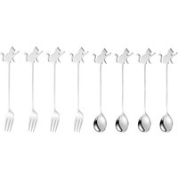 Stainless Steel Cat or Fish Fork and Spoon Set - Silver / 15cm / 8