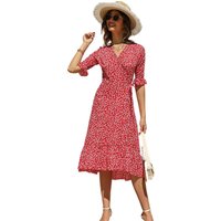 White Little Flower Summer Dress - Red / 104cm