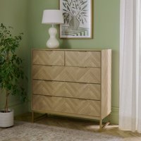 Ducie 5 Drawer Chest of Drawers with Herringbone Design - Brown