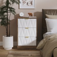 Las Vegas F Ready Assembled 3 Drawer Bedside - White Matt & Vintage Oak