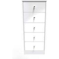 Padstow Ready Assembled 5 Drawer Bedside Cabinet - White Gloss & White Matt