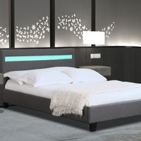 Fabric Modern Bed Frame With LED Light Grey Dark Grey - Dark Grey / Small Double