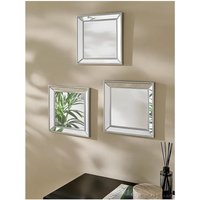 Set of 3 Square Mirror Beaded Angled Bordered Plastic Frame - Silver