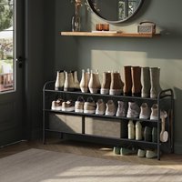3 Tier Shoe Organizer with Side Hooks, Black - Ink Black
