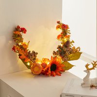 Artificial Sunflower Swag Wreath with Pumpkins - Orange