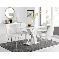 Atlanta White High Gloss Dining Table And 4 Corona Silver Dining Chairs - White