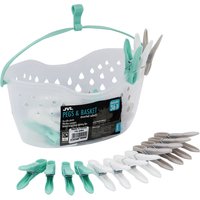 Strong Hanging Plastic Clothes Pegs with Clear Basket and Hook - Clear
