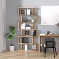 HOMCOM 6-Tier Storage Shelf Modern S-Shape Design - Oak Colour