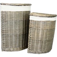 Antique Wash Corner Laundry Basket with Off White Lining - Brown Grey / 60cm