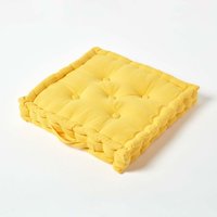 Homescapes Cotton Floor Cushion - Yellow / 8cm