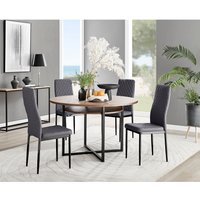 Furniturebox UK, Adley Brown Wood Dining Table and 4 Velvet Milan Black Leg Chairs - Grey Furniturebox UK, Adley Brown Wood Dining Table and 4 Velvet Milan Black Leg Chairs - Grey