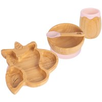 Unicorn Bamboo Suction Baby Feeding Set 4pc - Pastel Pink