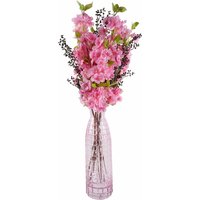 Pink Artificial Blossom and Berries Glass Vase - Pink Blossom Berries Glass Vase