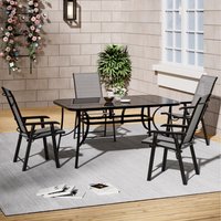 Garden Table and Chair Outdoor Bistro Set - Black / 1*150CM Rectangular Table and 4*Folding Chairs