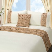 Luxury Vogue Diamante Floral Duvet Cover and Pillowcase Set - Latte