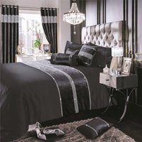 Luxury Crushed Velvet Topaz Diamante Duvet Cover and Pillowcase Set - Charcoal / Single