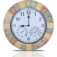 Stone Effect 13" Outdoor Wall Clock with Thermometer and Hygrometer - Neutral