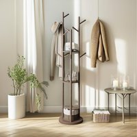 Rotating 360 Wooden Coat Stand With 9 Hooks - Brown