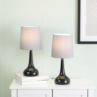 Teardrop Pair of Black Touch Table Lamps with Shade and Bulbs - Grey
