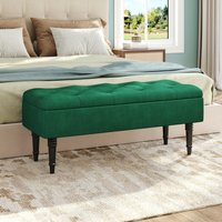 Upholstered Buttoned Velvet Storage Bench - Dark Green