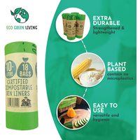10L Compostable Waste Bags, 4 Rolls of 18 Bags Eco Green Living - Green