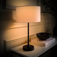 Maeve Black Bobble Table Lamp with Fabric Drum Shade and LED Bulb - White