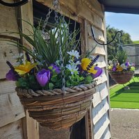 Pair of Best Artificial Mixed Meadow Flower in 10 inch Woven Hanging Baskets - Yellow Grass