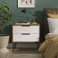 Harlequin Ready Assembled 2 Drawer Side Table - White Matt & Vintage Oak